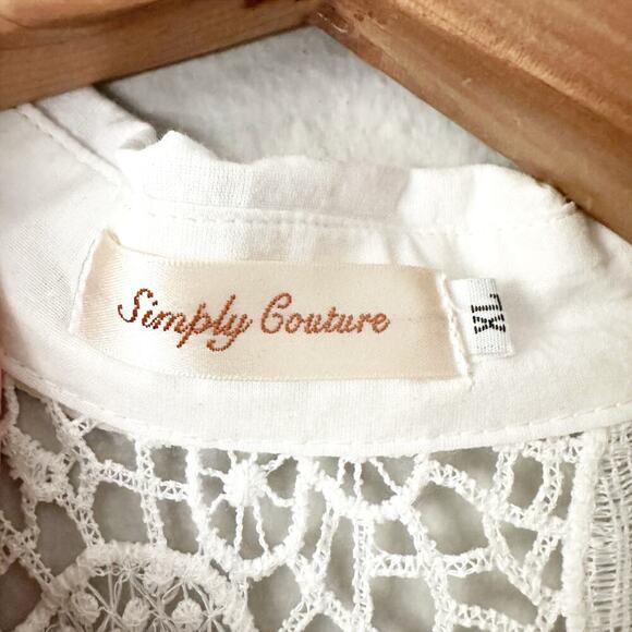 Simply Couture White Eyelet Lace Fringe Button Down Long SleeveTop Women's XL - Picture 5 of 12